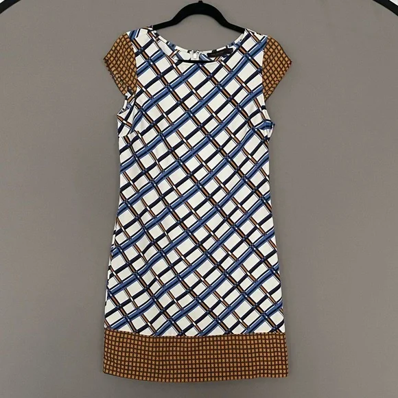 The Limited Dresses | The Limited Checkered White, Blue and Gold Shift Dress in Cap Sleeves | Color: Blue/White | Size: 4 | Bd_Srfamily's Closet